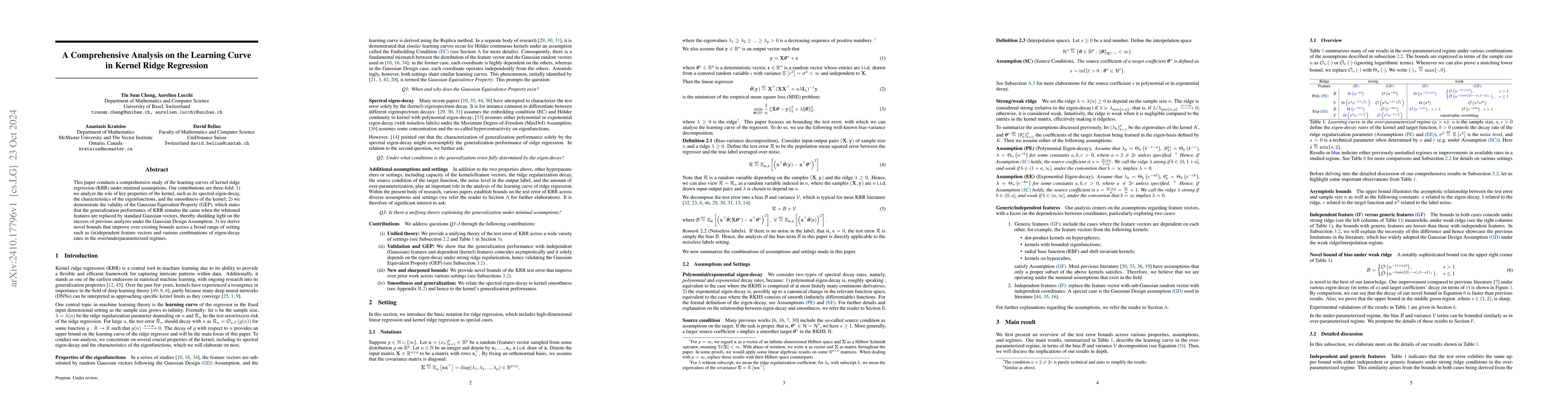 Thumbnail for A Comprehensive Analysis on the Learning Curve in Kernel Ridge
  Regression