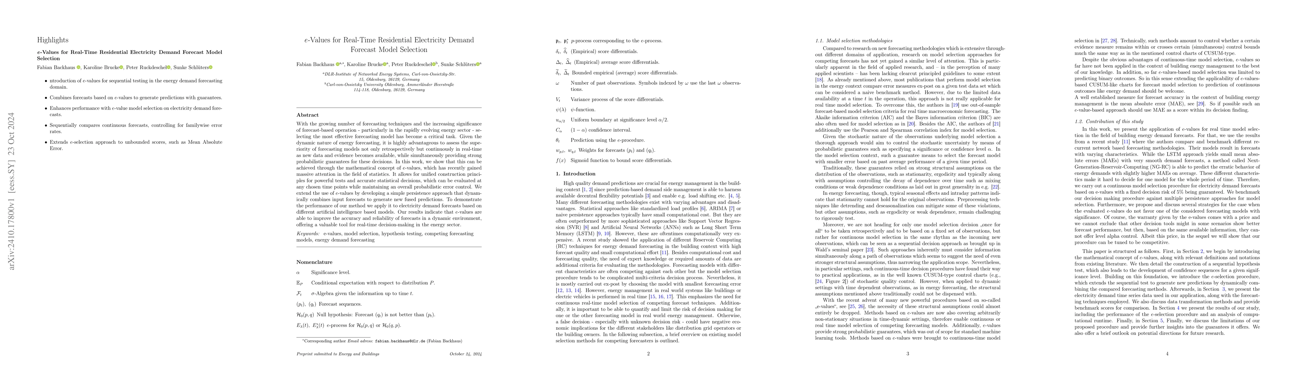 Thumbnail for e-Values for Real-Time Residential Electricity Demand Forecast Model
  Selection