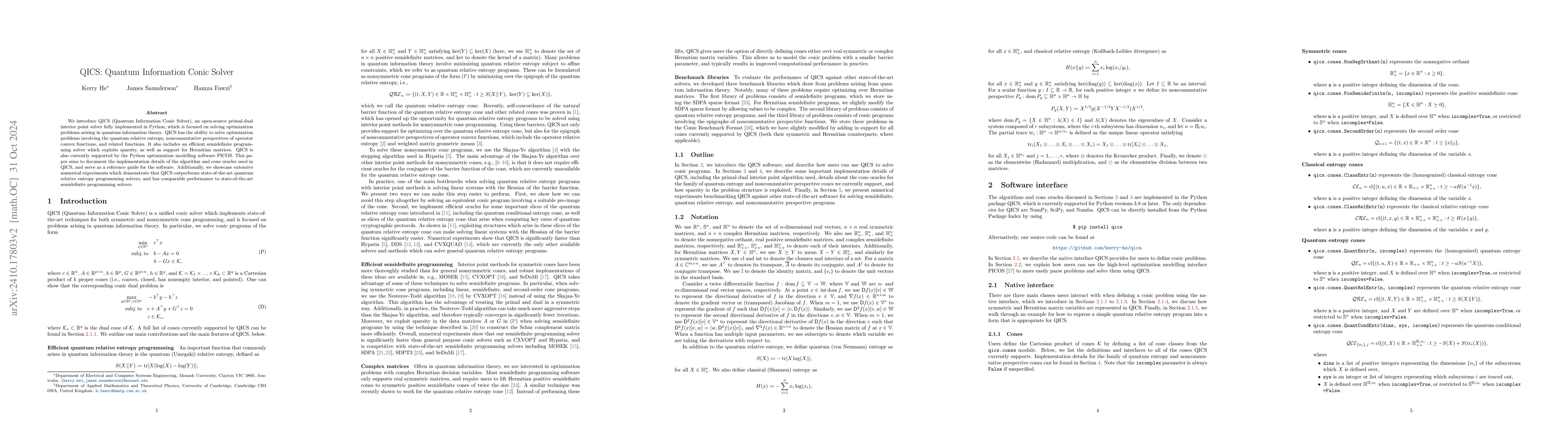 Thumbnail for QICS: Quantum Information Conic Solver