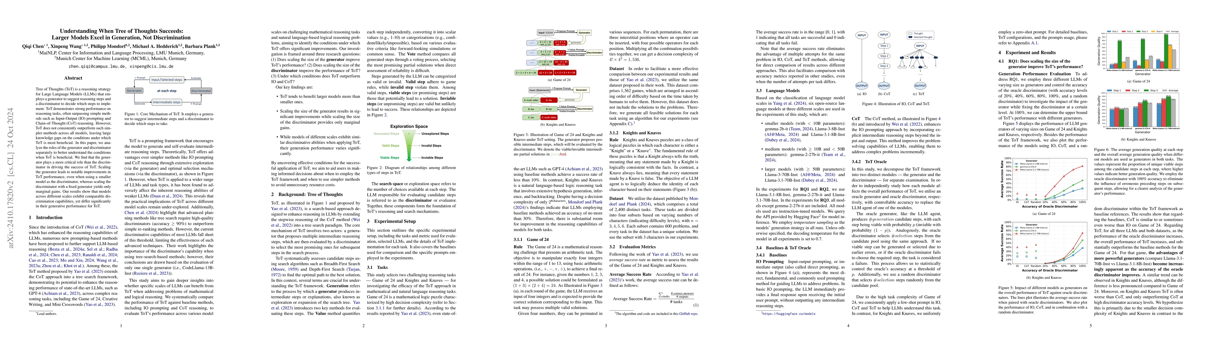 Thumbnail for Understanding When Tree of Thoughts Succeeds: Larger Models Excel in
  Generation, Not Discrimination