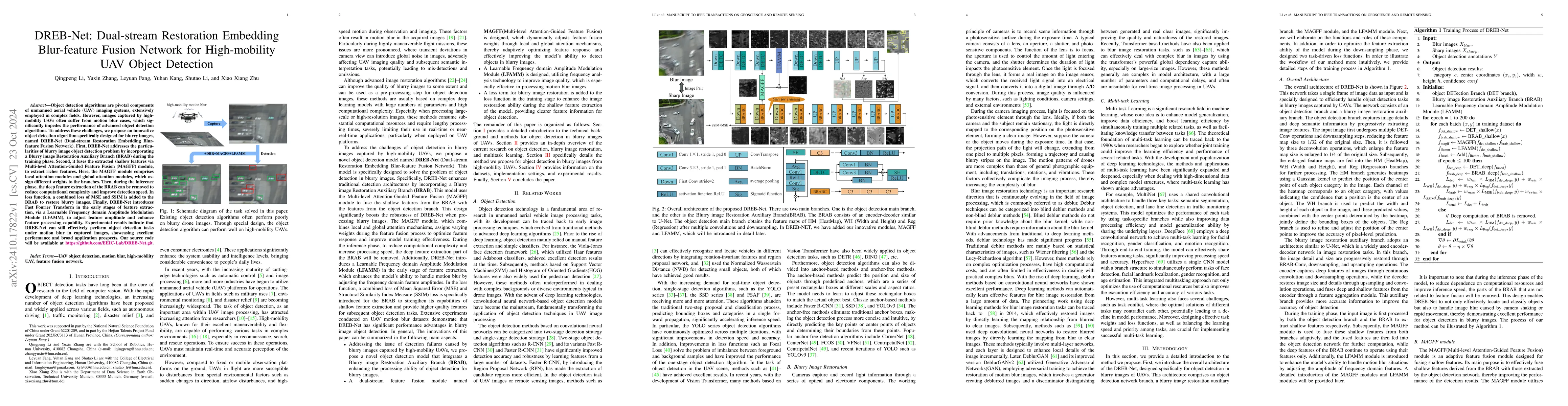 Thumbnail for DREB-Net: Dual-stream Restoration Embedding Blur-feature Fusion Network
  for High-mobility UAV Object Detection