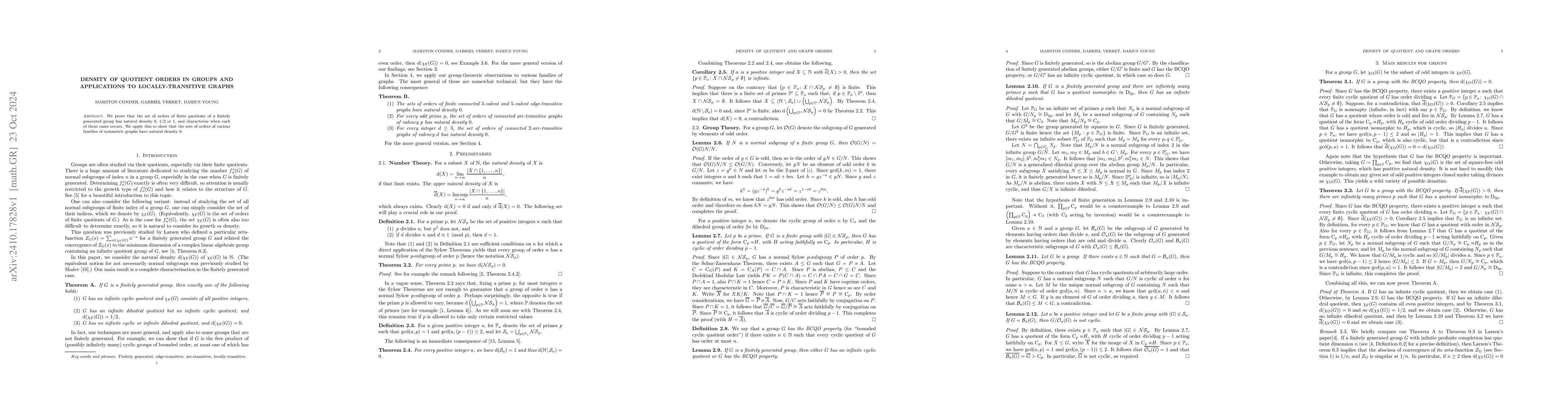 Thumbnail for Density of quotient orders in groups and applications to
  locally-transitive graphs