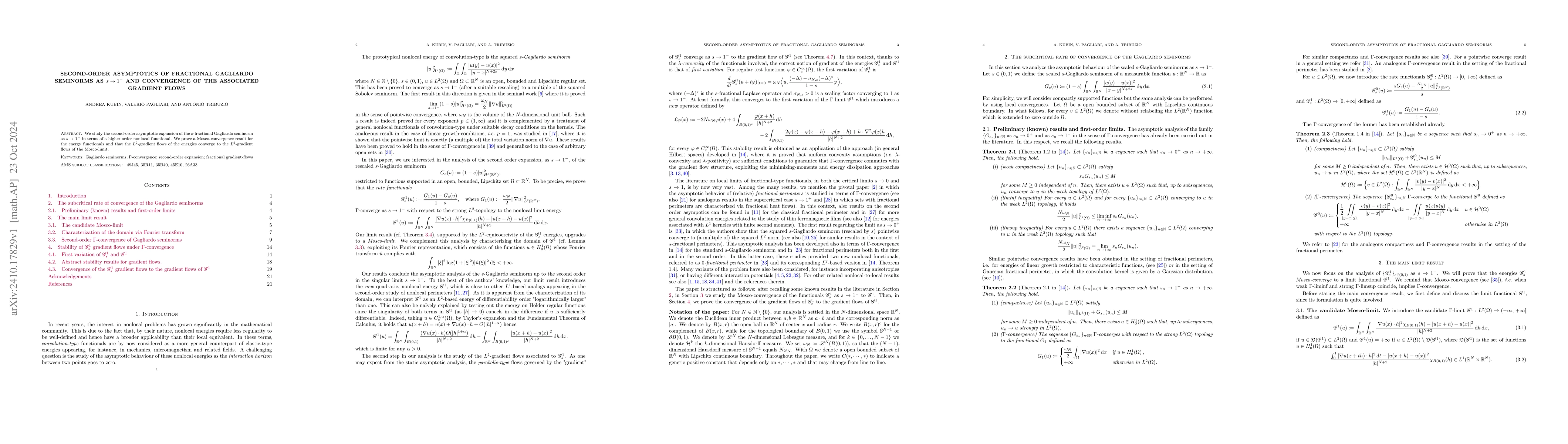 Thumbnail for Second-order asymptotics of fractional Gagliardo seminorms as $s\to1^-$
  and convergence of the associated gradient flows