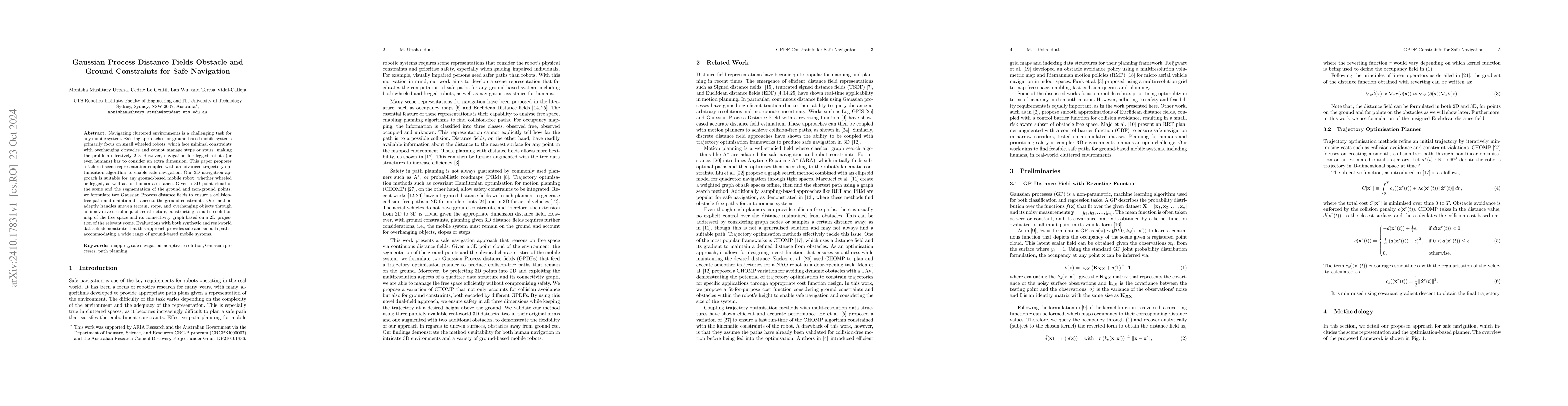 Thumbnail for Gaussian Process Distance Fields Obstacle and Ground Constraints for
  Safe Navigation