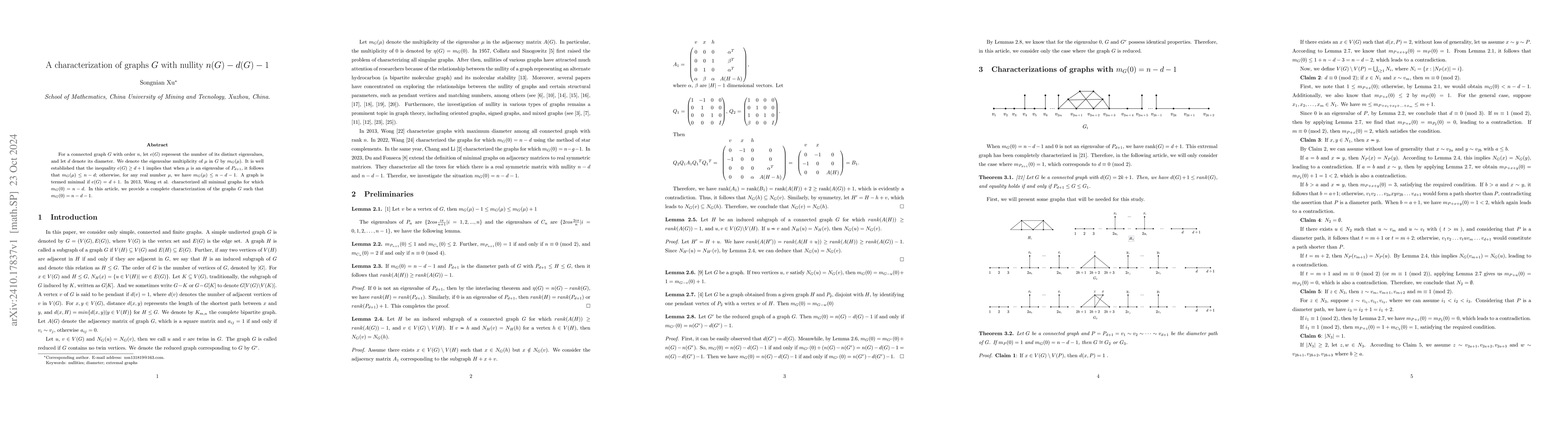 Thumbnail for A characterization of graphs $G$ with nullity $n(G)-d(G)-1$