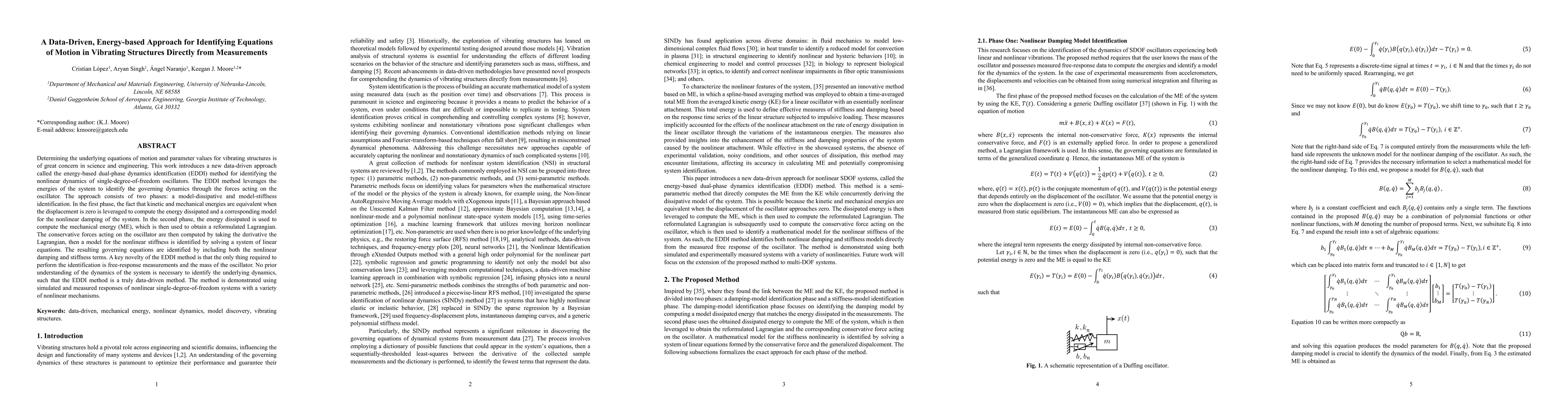 Thumbnail for A Data-Driven, Energy-based Approach for Identifying Equations of Motion
  in Vibrating Structures Directly from Measurements