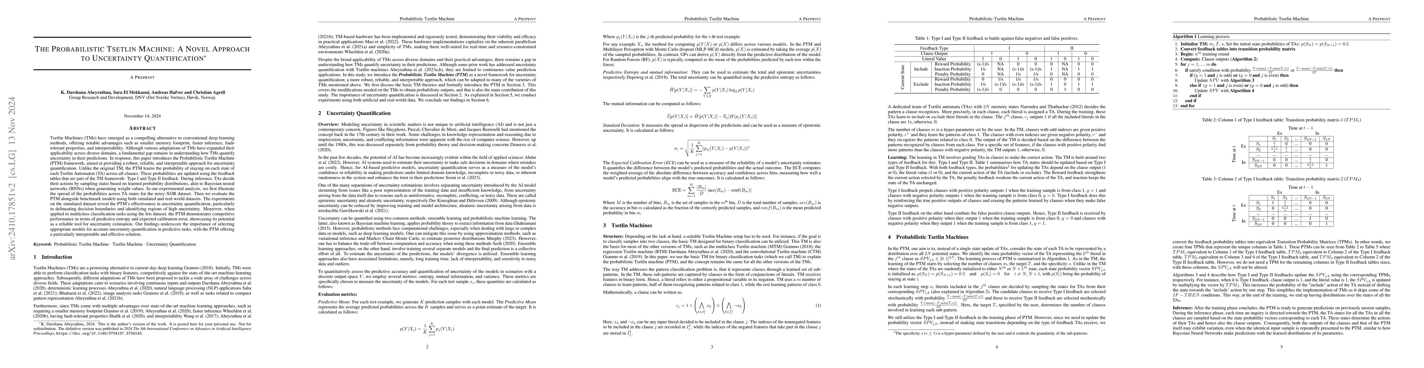 Thumbnail for The Probabilistic Tsetlin Machine: A Novel Approach to Uncertainty
  Quantification