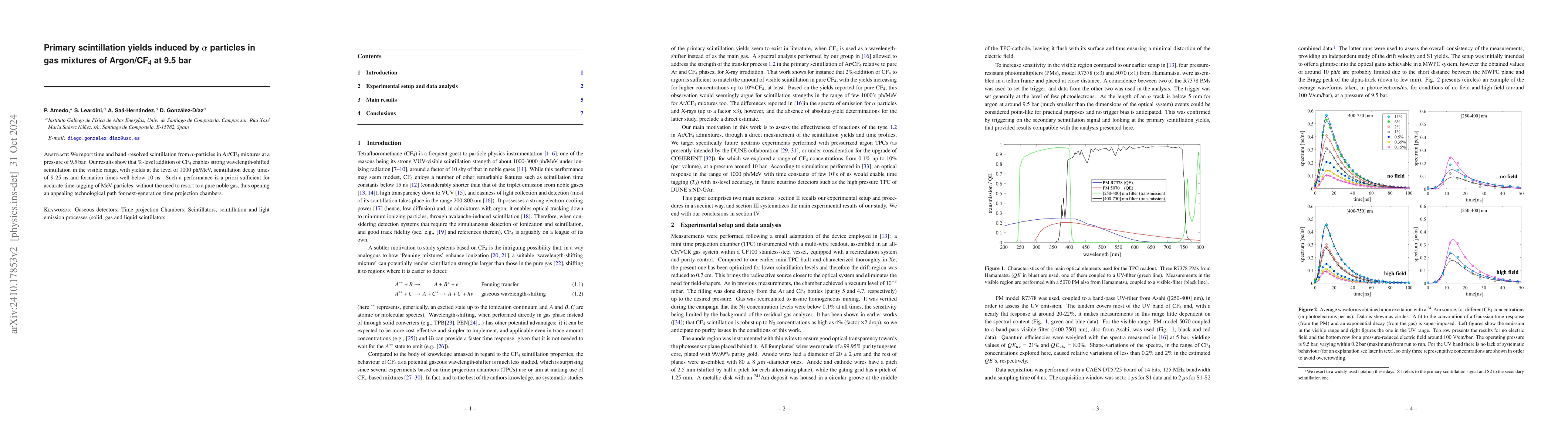 Thumbnail for Primary scintillation yields induced by $α$ particles in gas
  mixtures of Argon/CF$_4$ at 9.5 bar