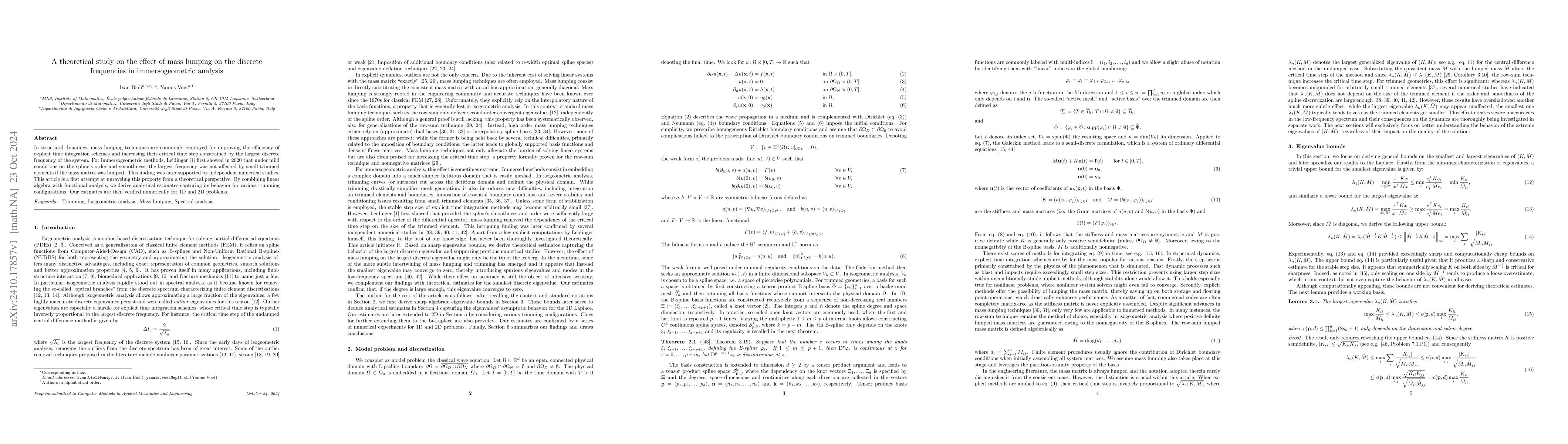 Thumbnail for A theoretical study on the effect of mass lumping on the discrete
  frequencies in immersogeometric analysis