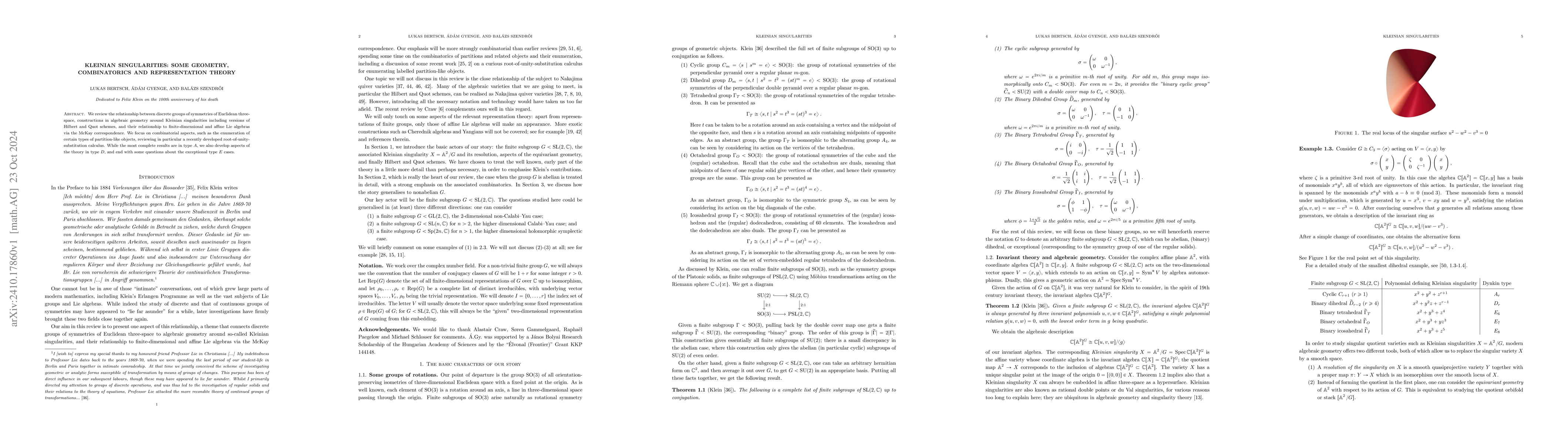 Thumbnail for Kleinian singularities: some geometry, combinatorics and representation
  theory