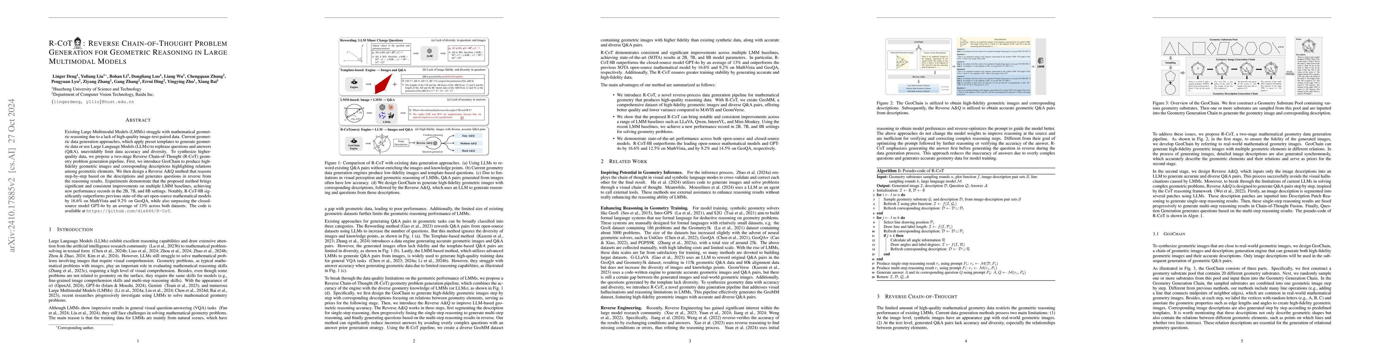 Thumbnail for R-CoT: Reverse Chain-of-Thought Problem Generation for Geometric
  Reasoning in Large Multimodal Models