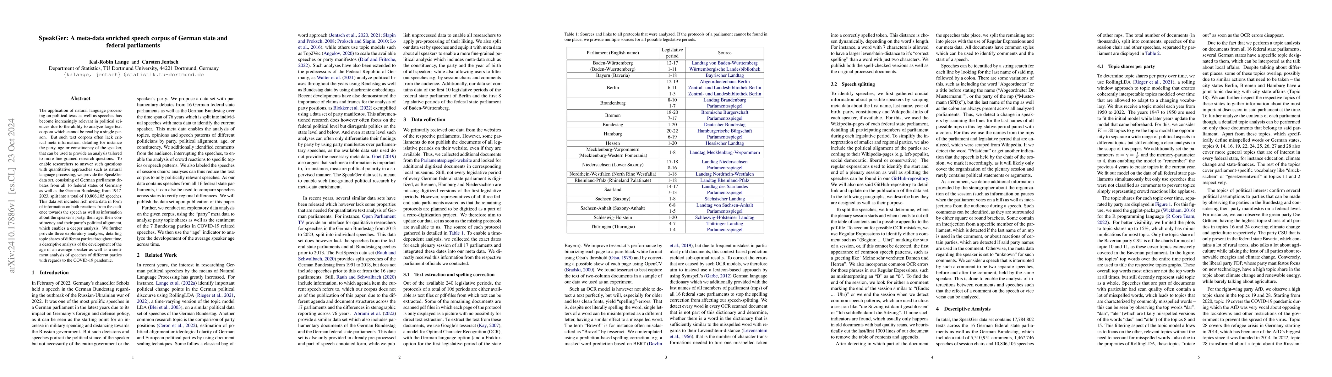 Thumbnail for SpeakGer: A meta-data enriched speech corpus of German state and federal
  parliaments