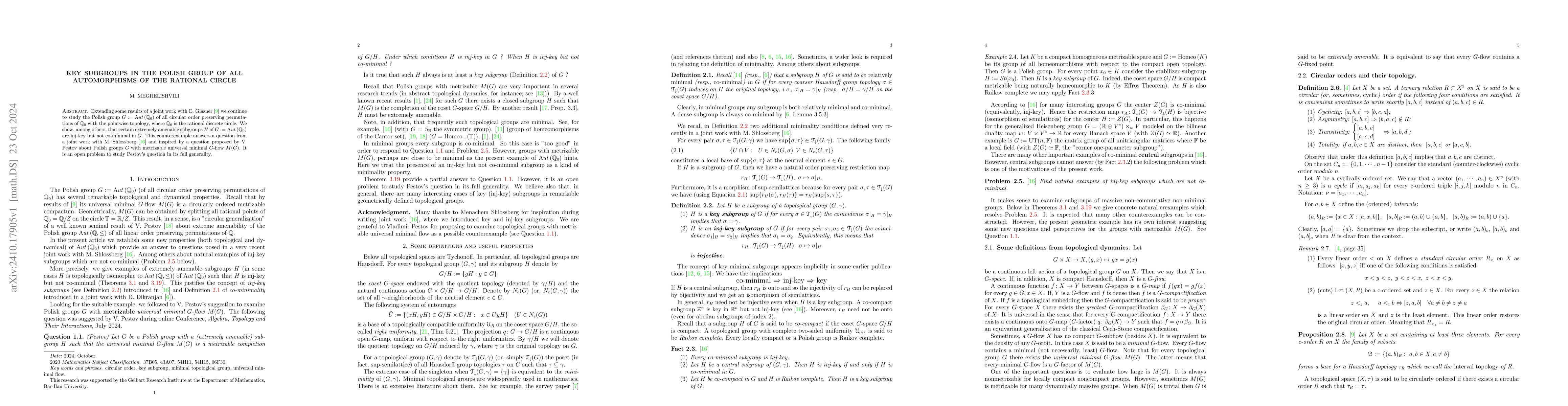 Thumbnail for Key subgroups in the Polish group of all automorphisms of the rational
  circle