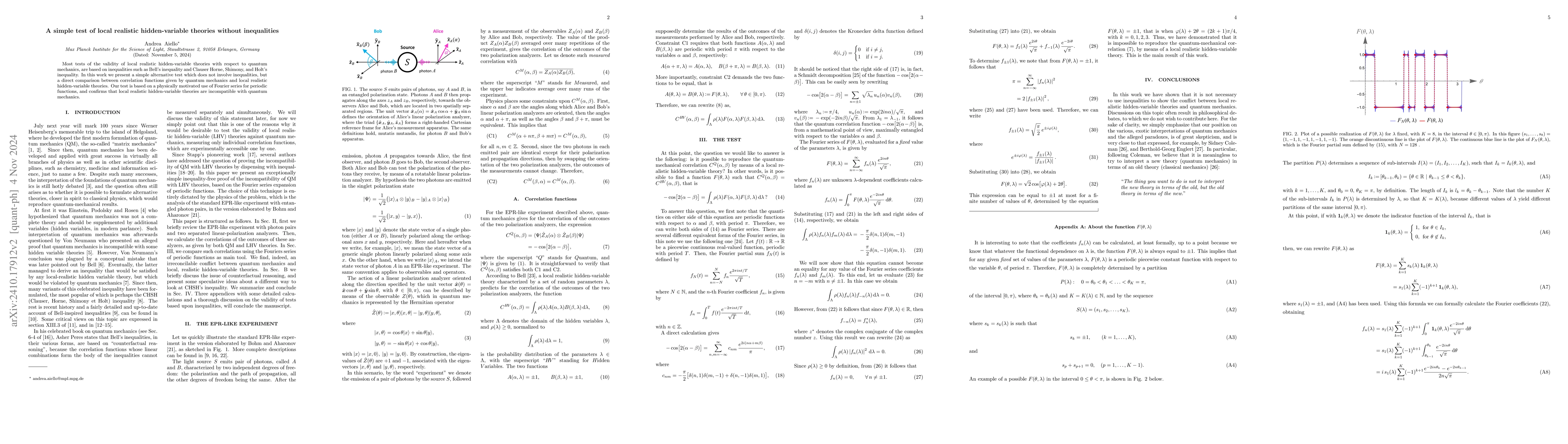 Thumbnail for A simple test of local realistic hidden-variable theories without
  inequalities