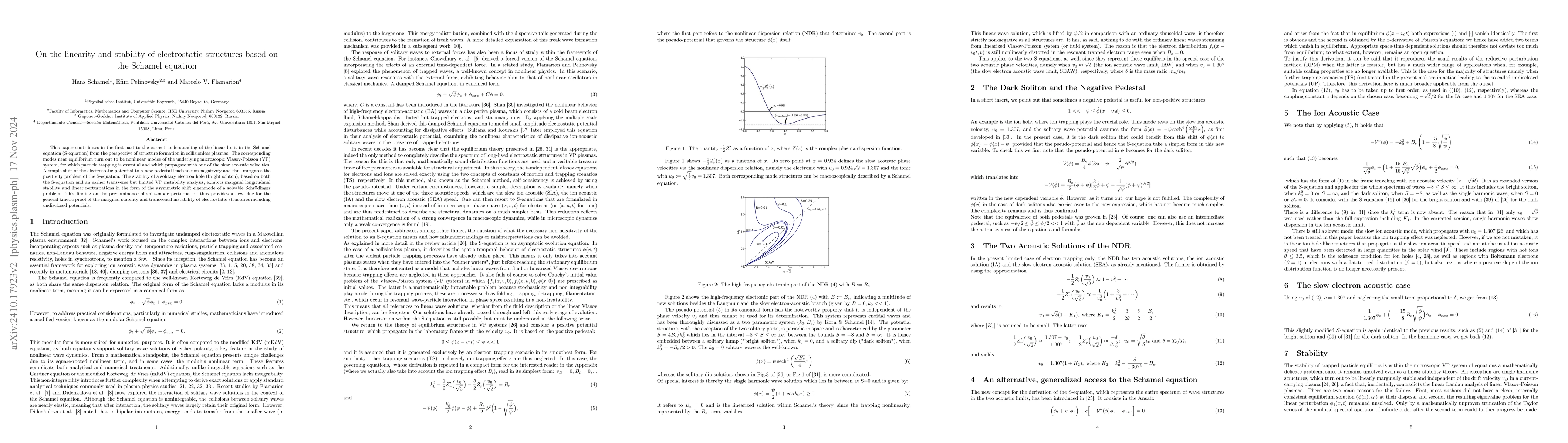 Thumbnail for On the linearity and stability of electrostatic structures based on the
  Schamel equation