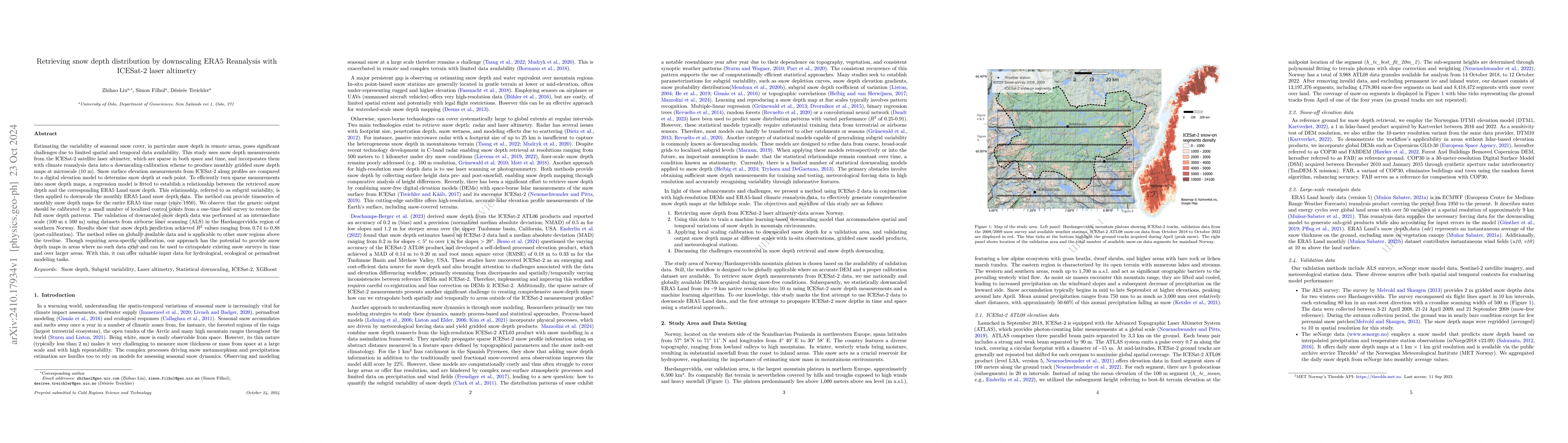 Thumbnail for Retrieving snow depth distribution by downscaling ERA5 Reanalysis with
  ICESat-2 laser altimetry