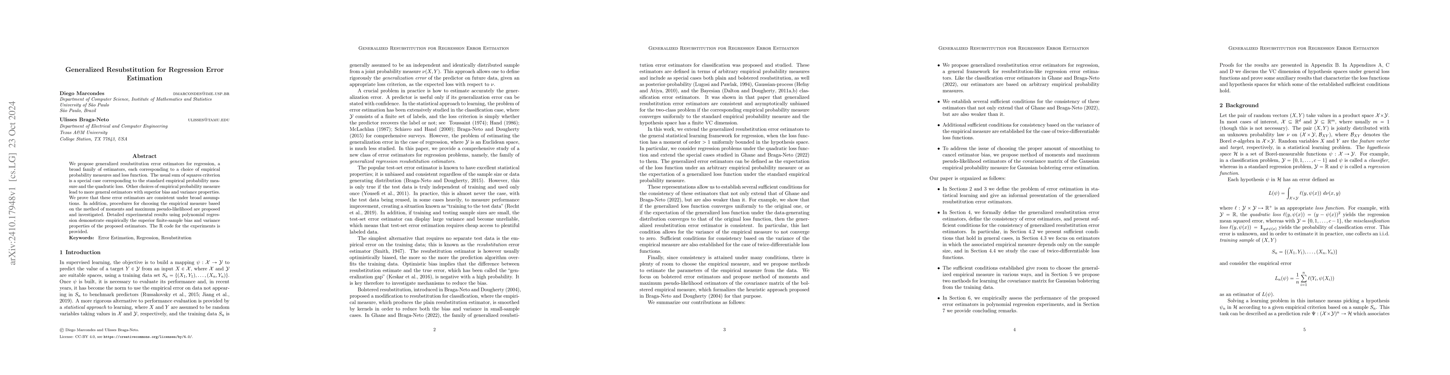 Thumbnail for Generalized Resubstitution for Regression Error Estimation