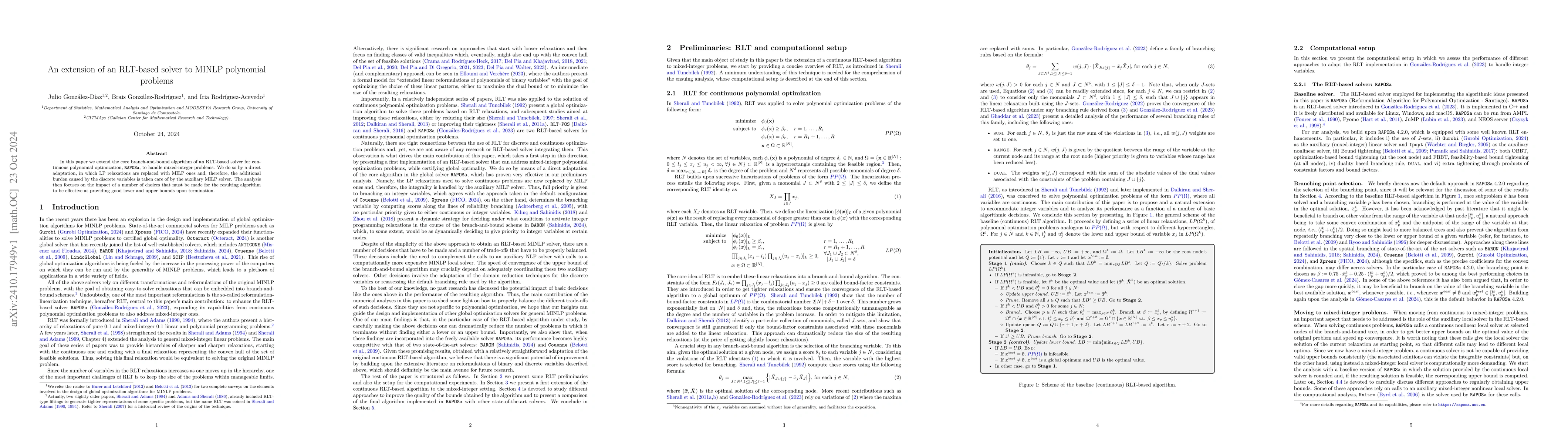 Thumbnail for An extension of an RLT-based solver to MINLP polynomial problems