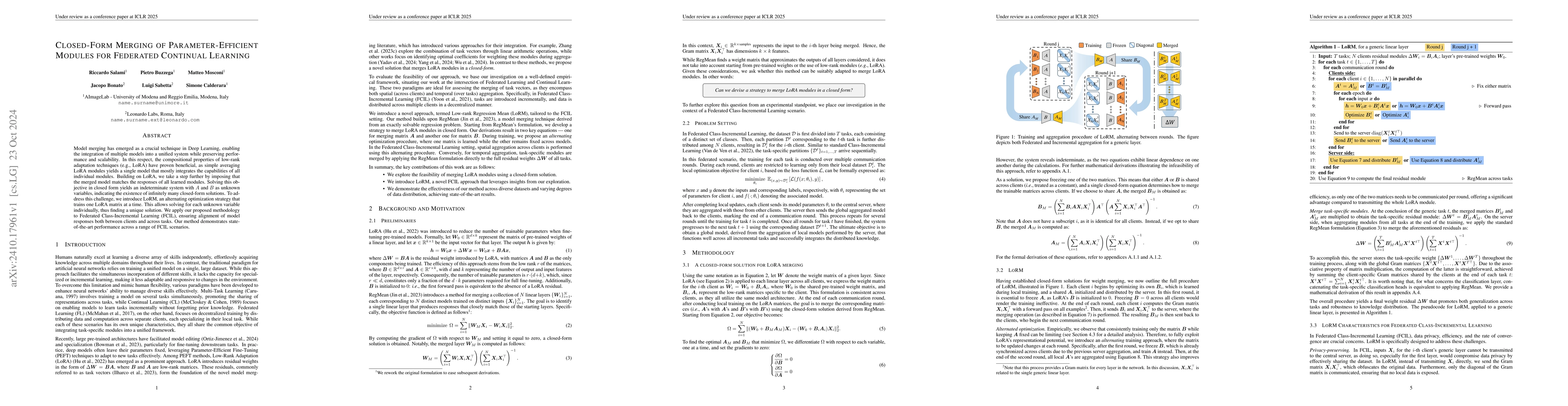 Thumbnail for Closed-form merging of parameter-efficient modules for Federated
  Continual Learning