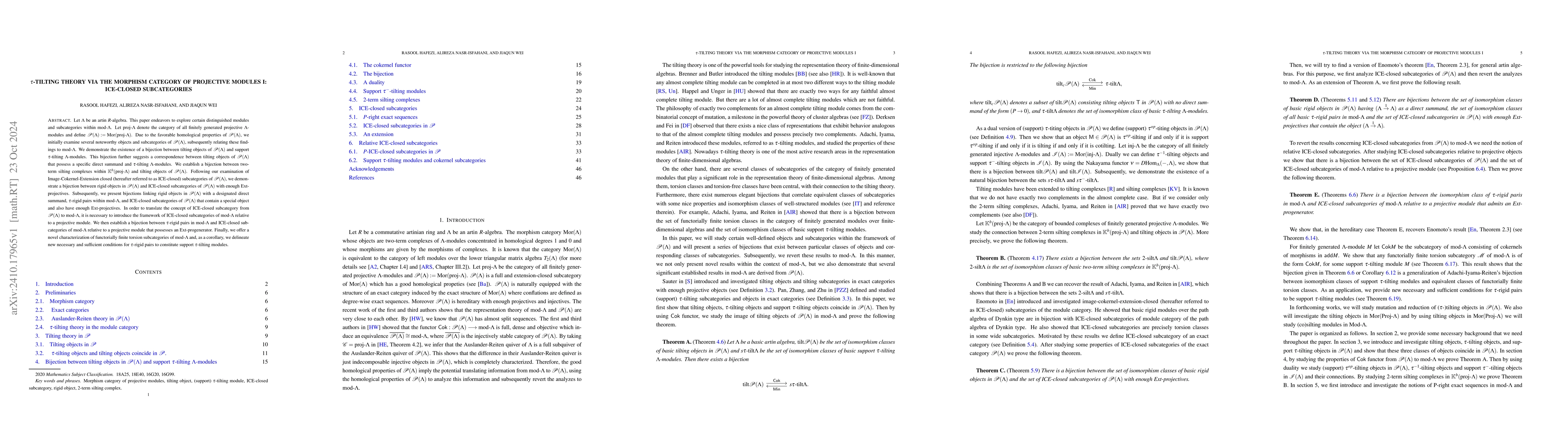 Thumbnail for $τ$-tilting theory via the morphism category of projective modules I:
  ICE-closed subcategories
