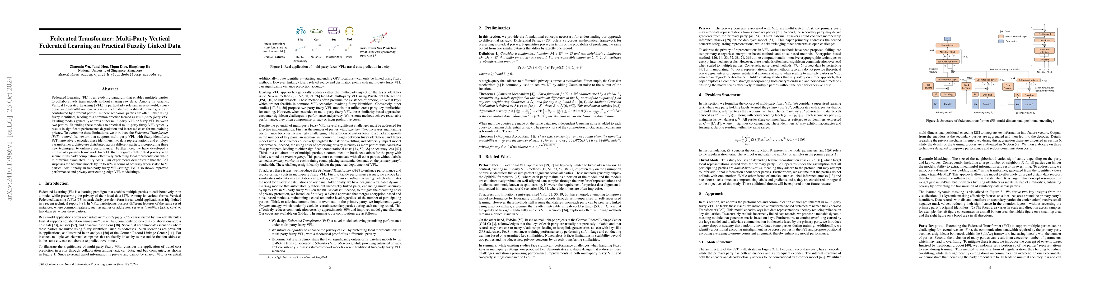 Thumbnail for Federated Transformer: Multi-Party Vertical Federated Learning on
  Practical Fuzzily Linked Data