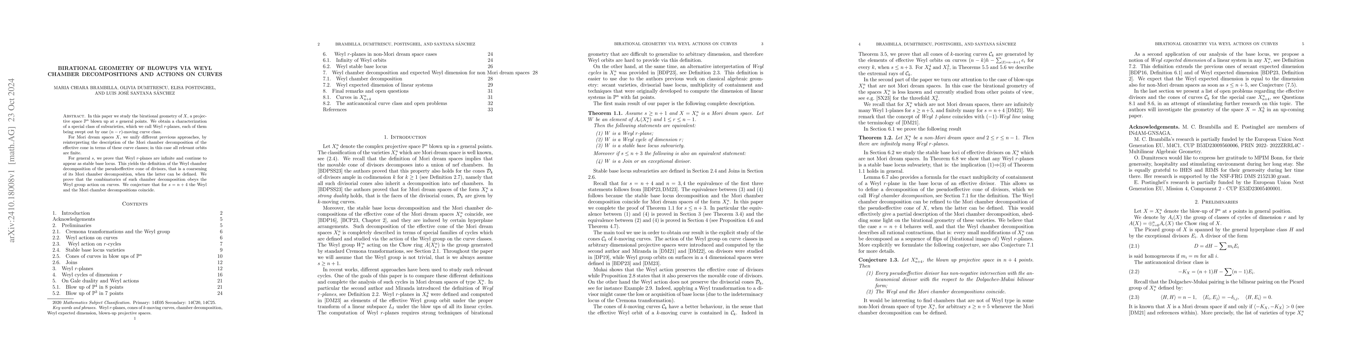 Thumbnail for Birational geometry of blowups via Weyl chamber decompositions and
  actions on curves