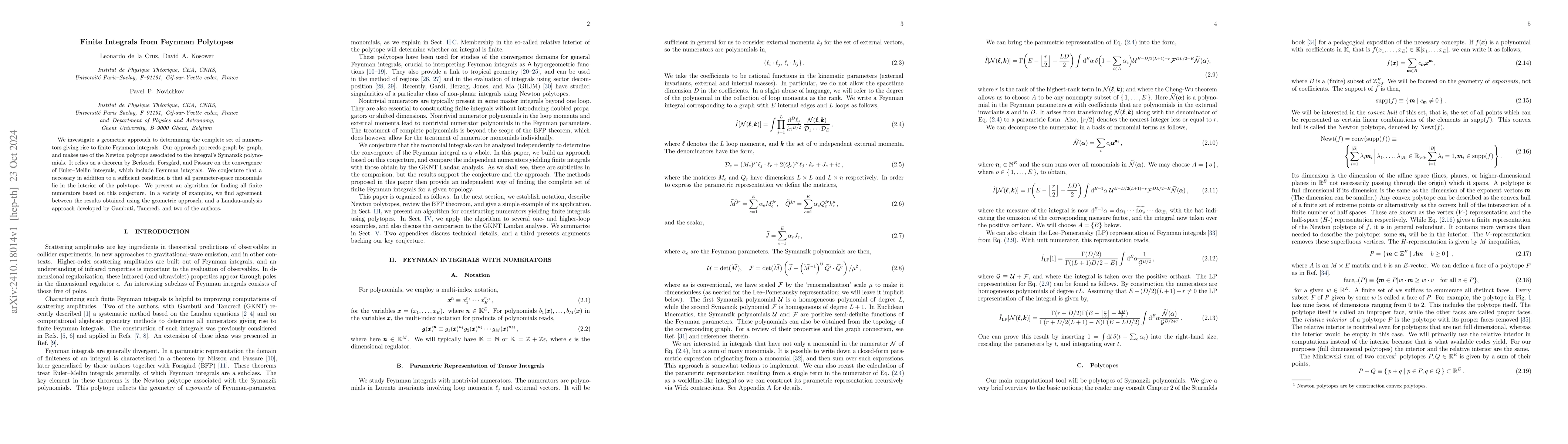 Thumbnail for Finite Integrals from Feynman Polytopes