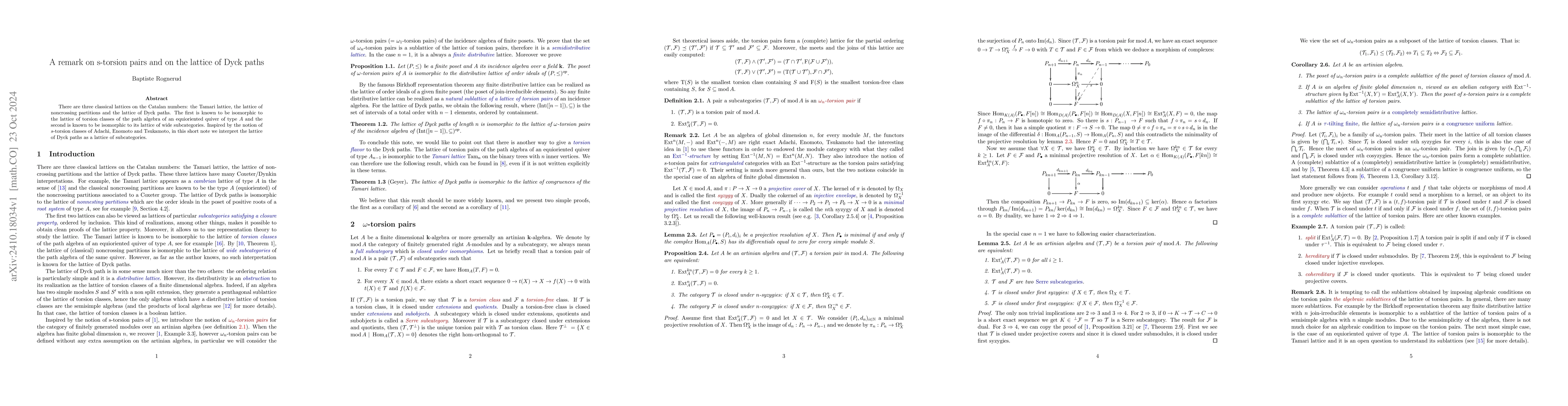 Thumbnail for A remark on s-torsion pairs and on the lattice of Dyck paths