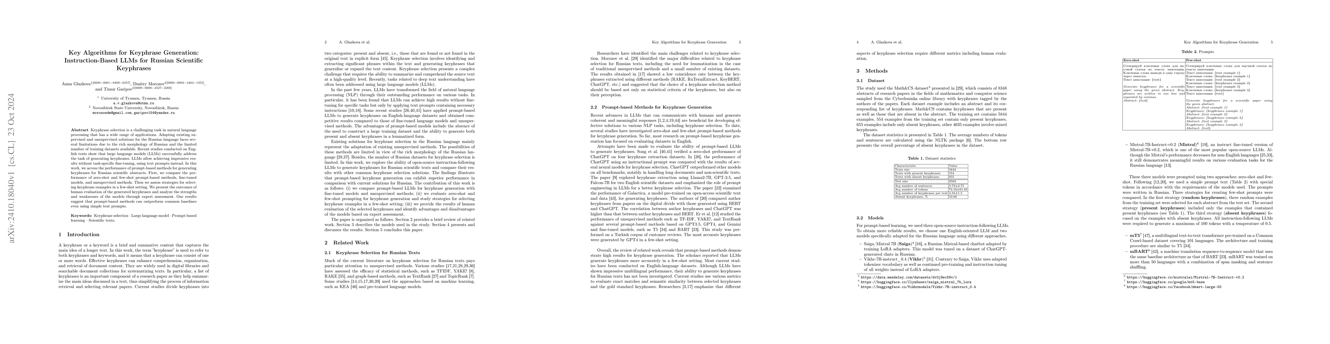 Thumbnail for Key Algorithms for Keyphrase Generation: Instruction-Based LLMs for
  Russian Scientific Keyphrases