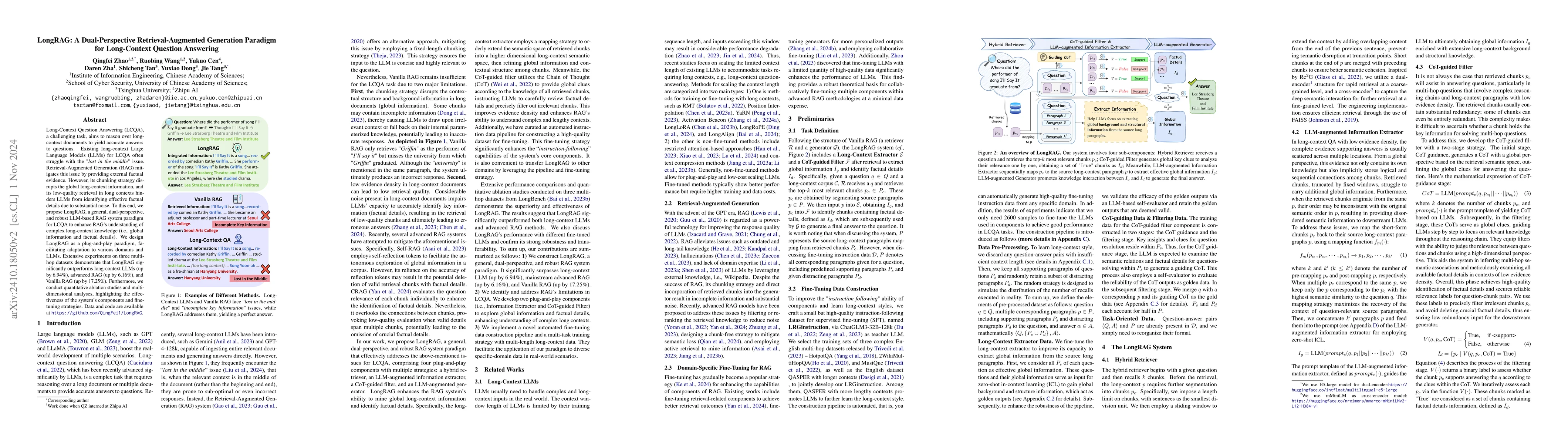 Thumbnail for LongRAG: A Dual-Perspective Retrieval-Augmented Generation Paradigm for
  Long-Context Question Answering