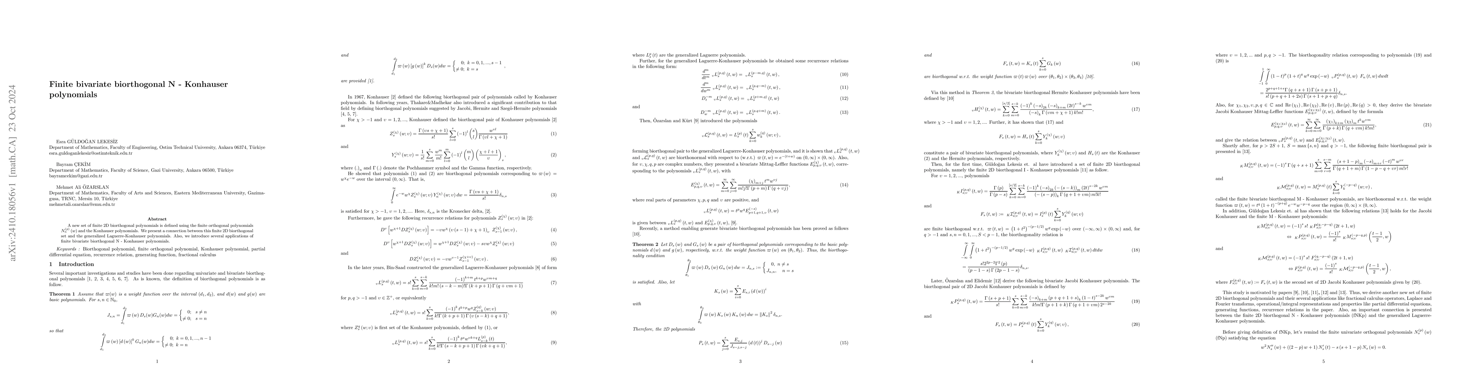 Thumbnail for Finite bivariate biorthogonal $N$-Konhauser polynomials