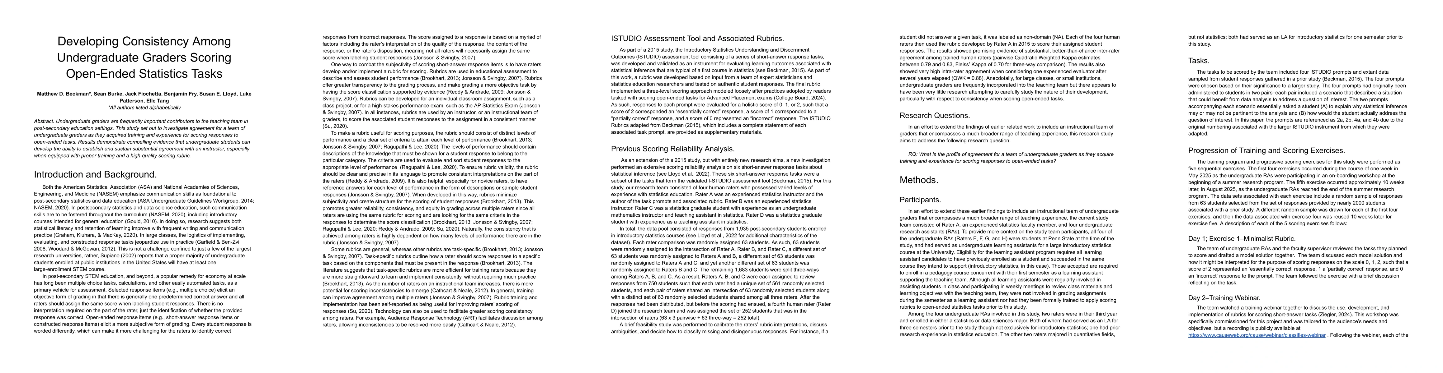 Thumbnail for Developing Consistency Among Undergraduate Graders Scoring Open-Ended
  Statistics Tasks