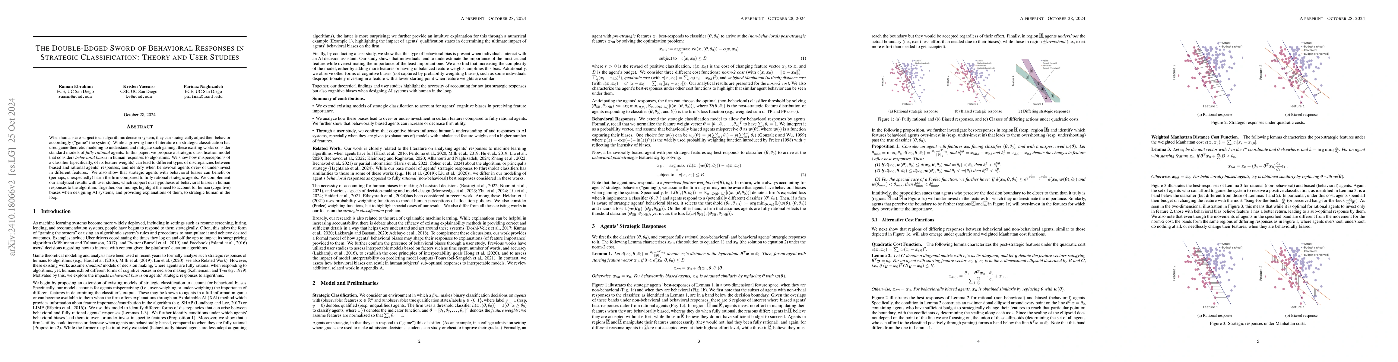 Thumbnail for The Double-Edged Sword of Behavioral Responses in Strategic
  Classification: Theory and User Studies