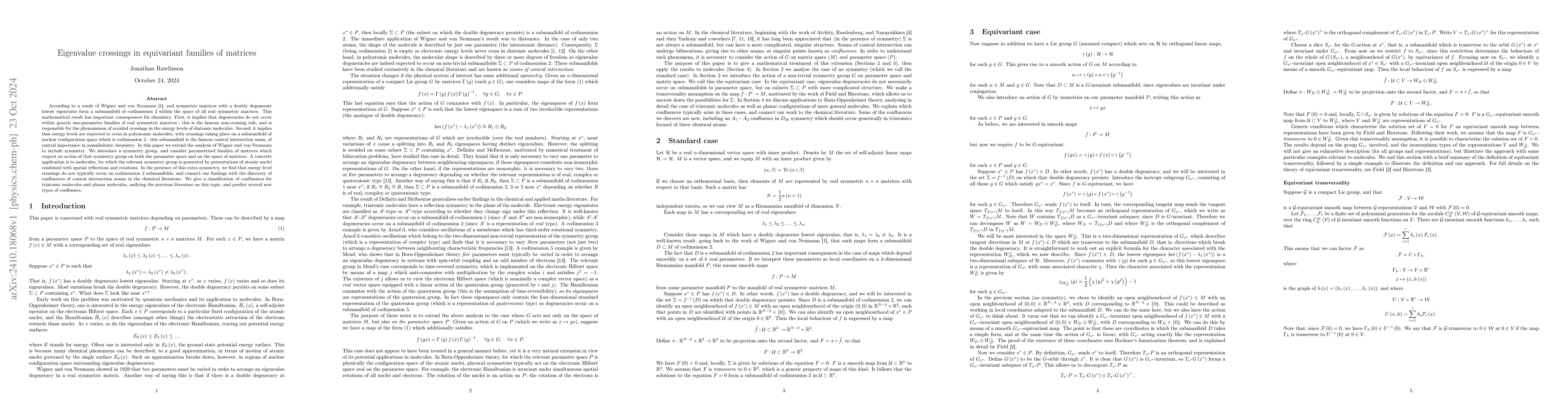 Thumbnail for Eigenvalue crossings in equivariant families of matrices