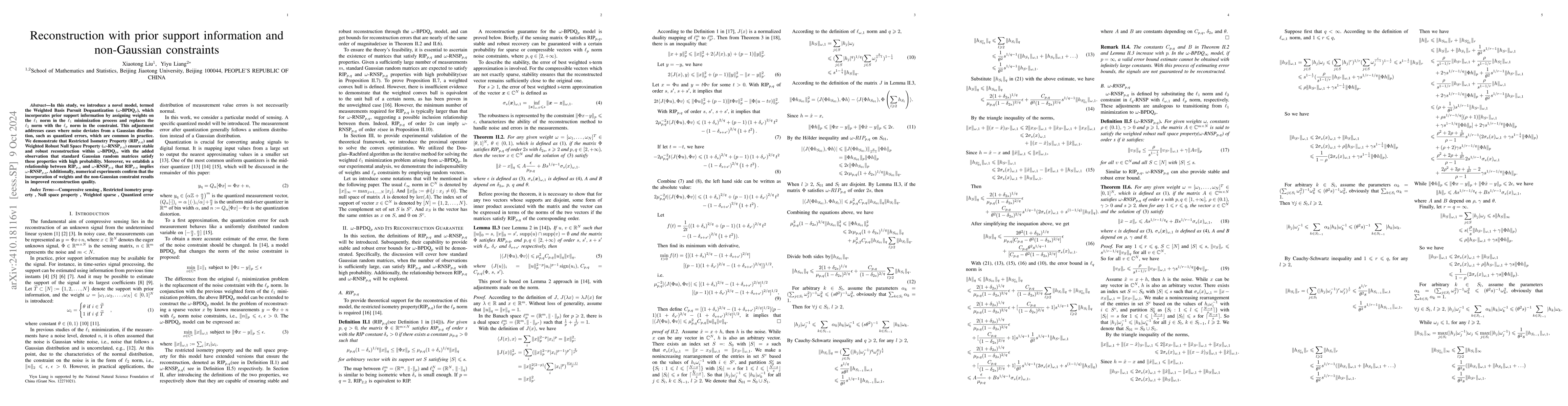 Thumbnail for Reconstruction with prior support information and non-Gaussian
  constraints