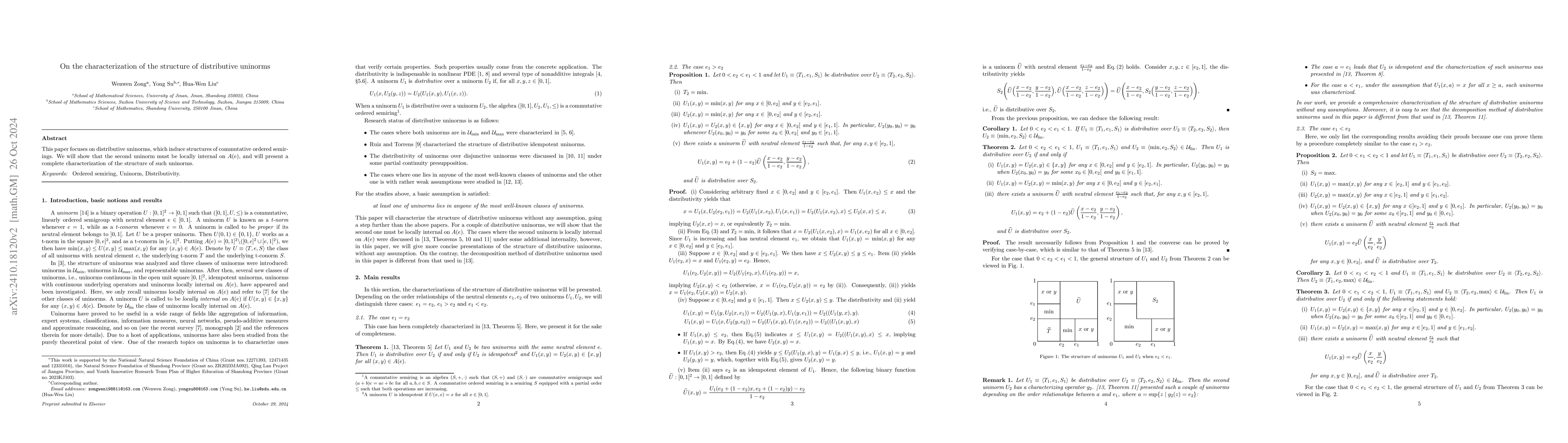 Thumbnail for On the characterization of the structure of distributive uninorms