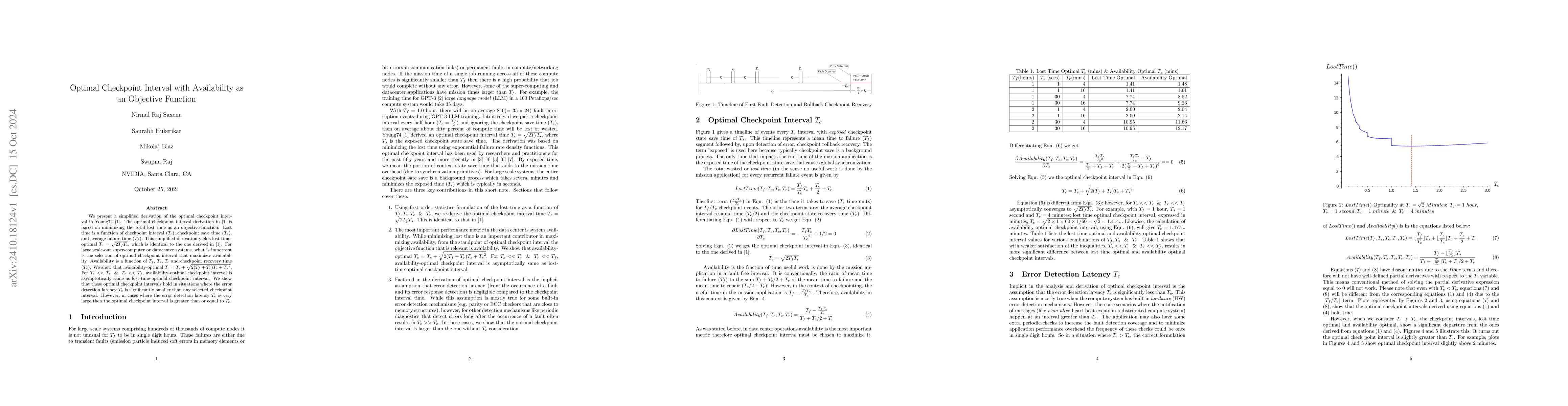 Thumbnail for Optimal Checkpoint Interval with Availability as an Objective Function