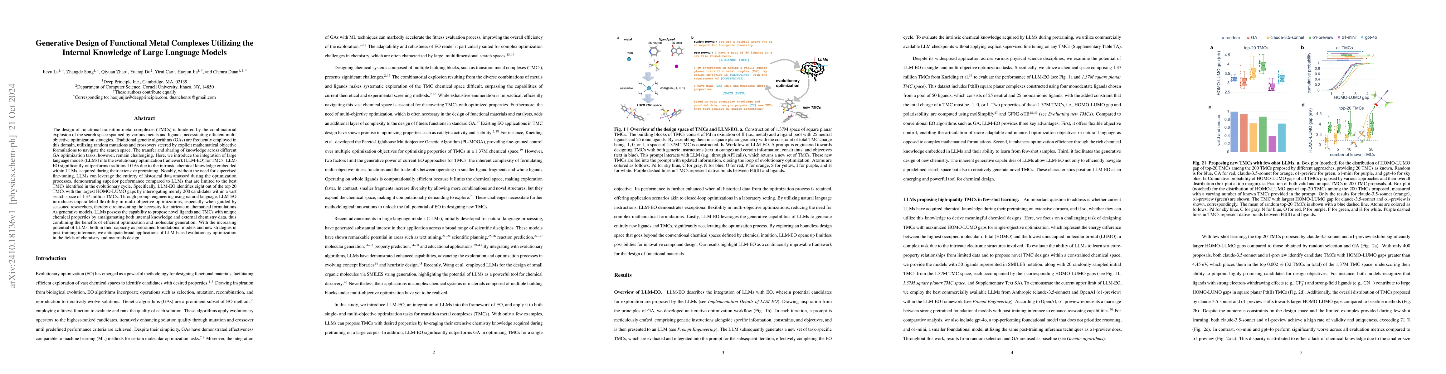 Thumbnail for Generative Design of Functional Metal Complexes Utilizing the Internal
  Knowledge of Large Language Models