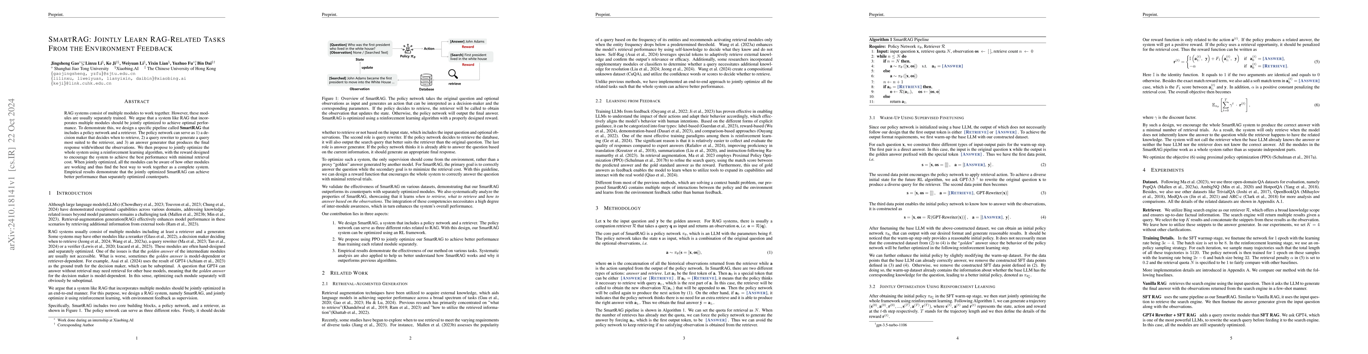 Thumbnail for SmartRAG: Jointly Learn RAG-Related Tasks From the Environment Feedback