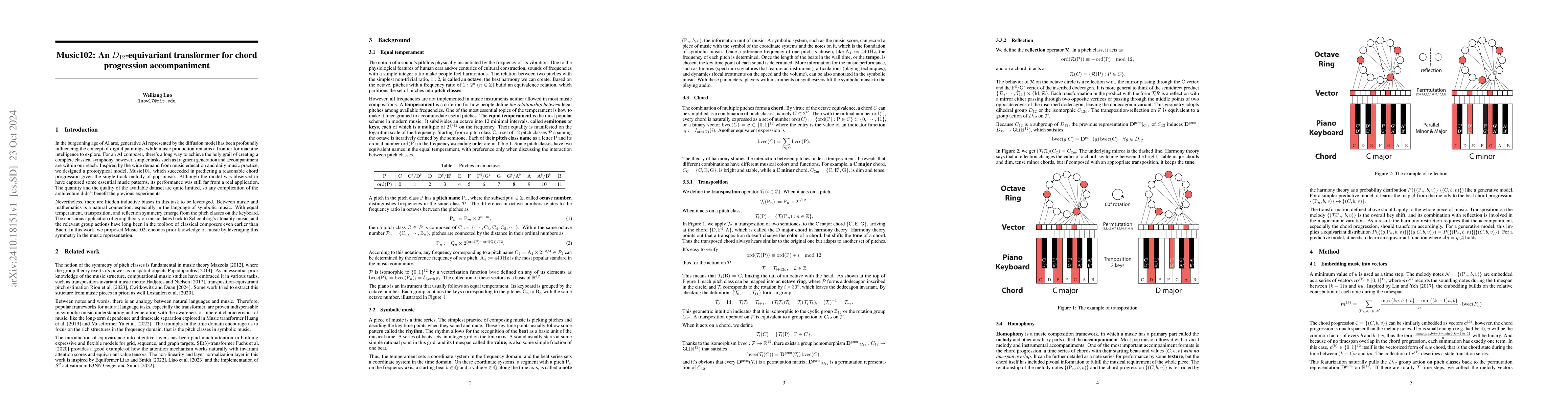 Thumbnail for Music102: An $D_{12}$-equivariant transformer for chord progression
  accompaniment