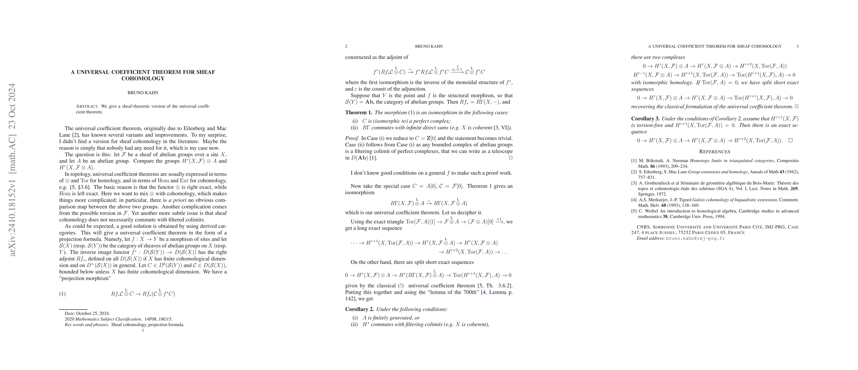 Thumbnail for A universal coefficient theorem for sheaf cohomology