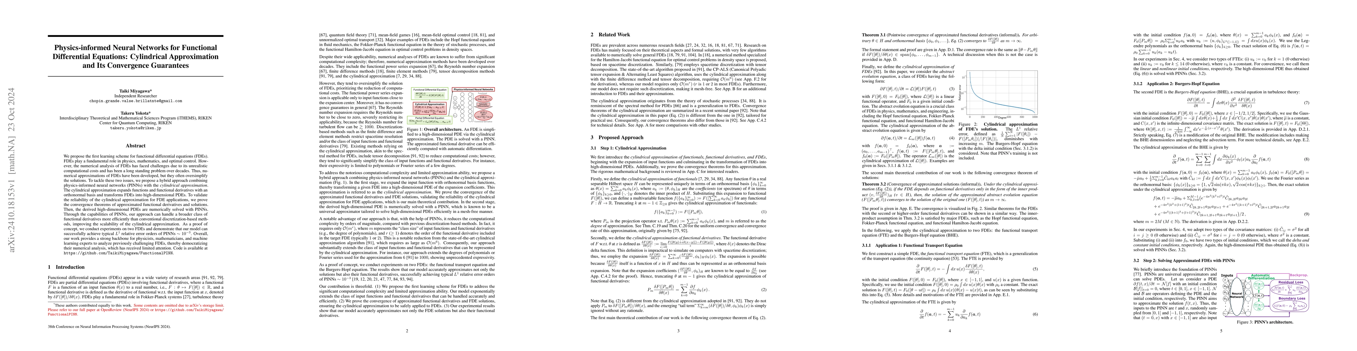 Thumbnail for Physics-informed Neural Networks for Functional Differential Equations:
  Cylindrical Approximation and Its Convergence Guarantees