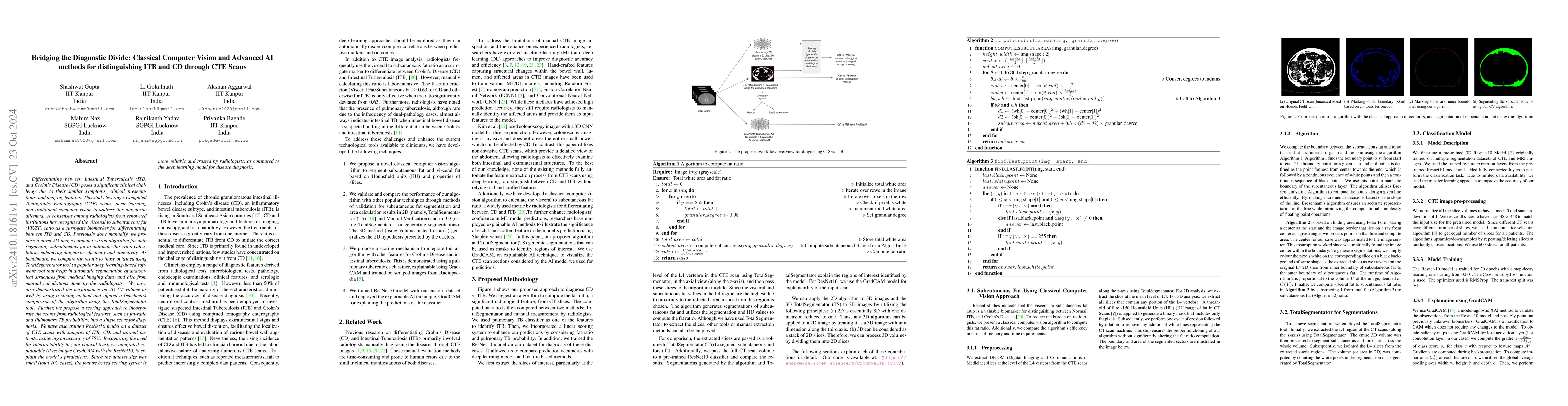 Thumbnail for Bridging the Diagnostic Divide: Classical Computer Vision and Advanced
  AI methods for distinguishing ITB and CD through CTE Scans