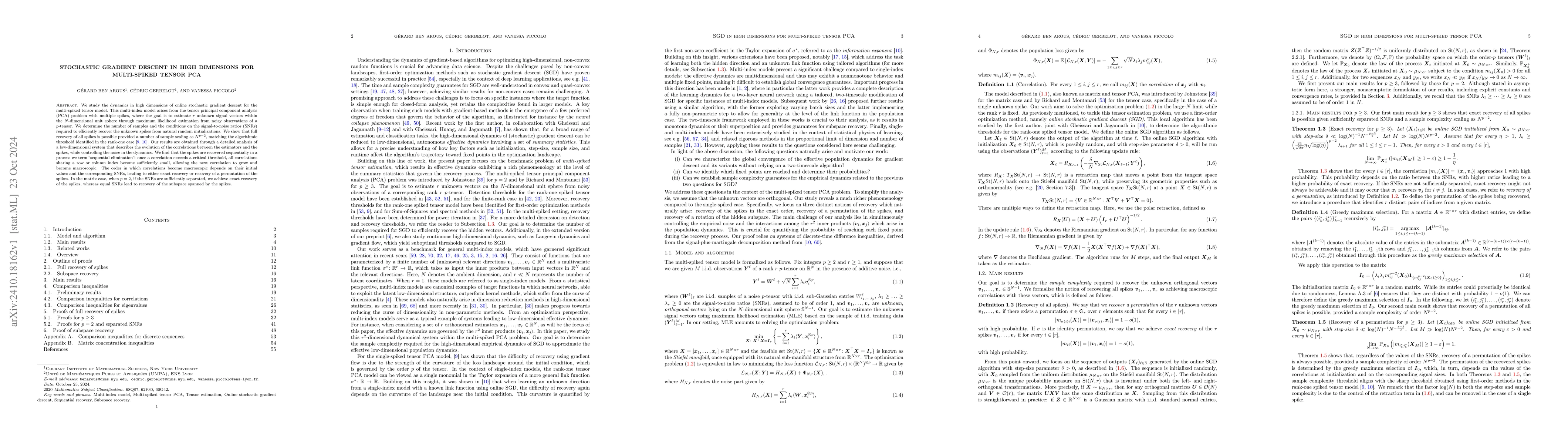 Thumbnail for Stochastic gradient descent in high dimensions for multi-spiked tensor
  PCA