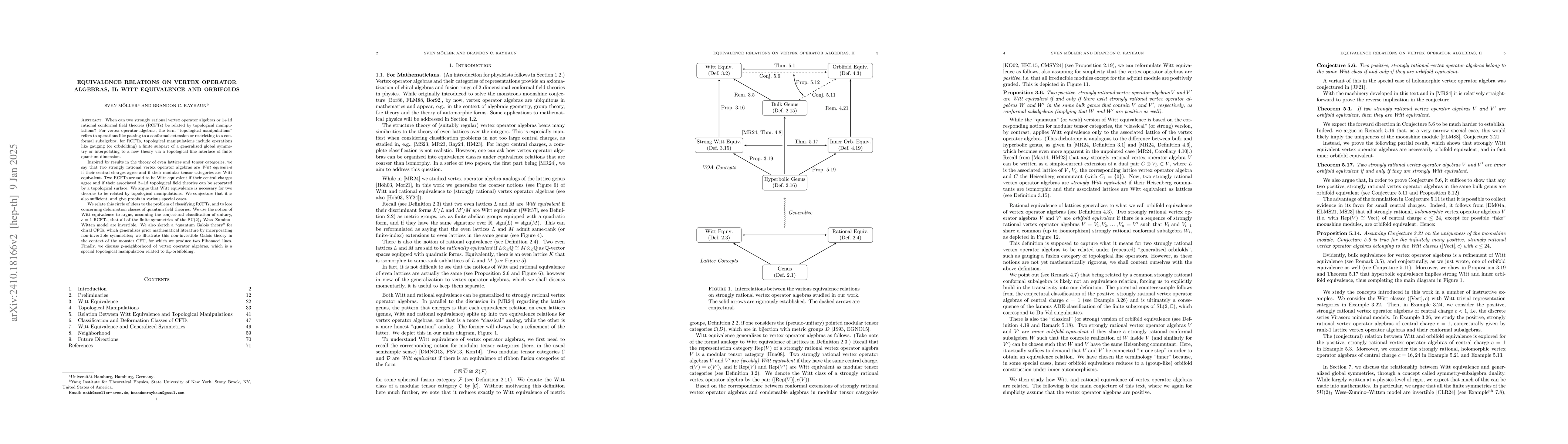 Thumbnail for Equivalence Relations on Vertex Operator Algebras, II: Witt Equivalence
  and Orbifolds