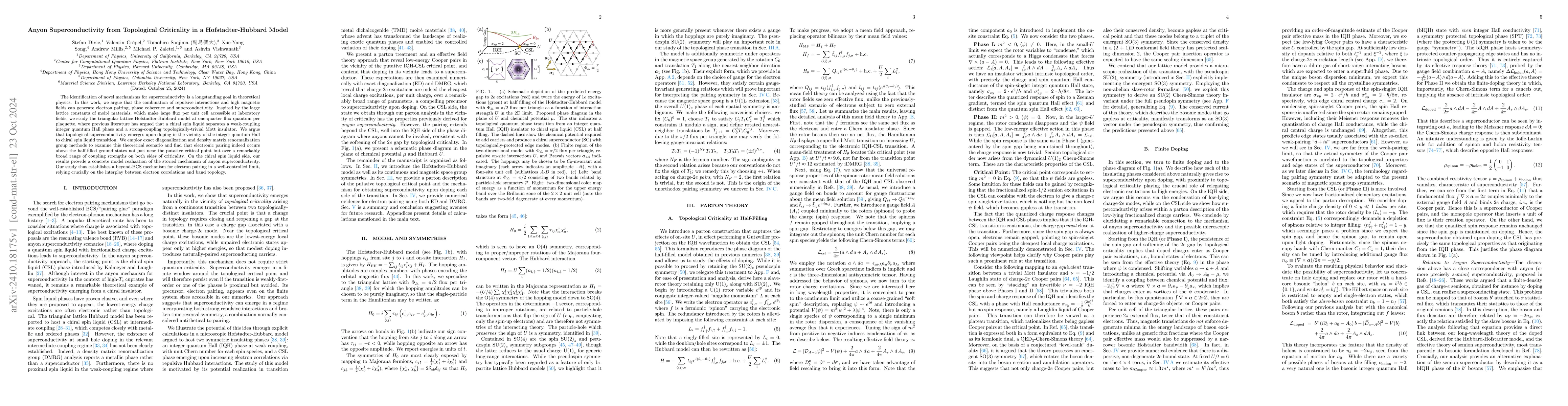 Thumbnail for Anyon Superconductivity from Topological Criticality in a
  Hofstadter-Hubbard Model