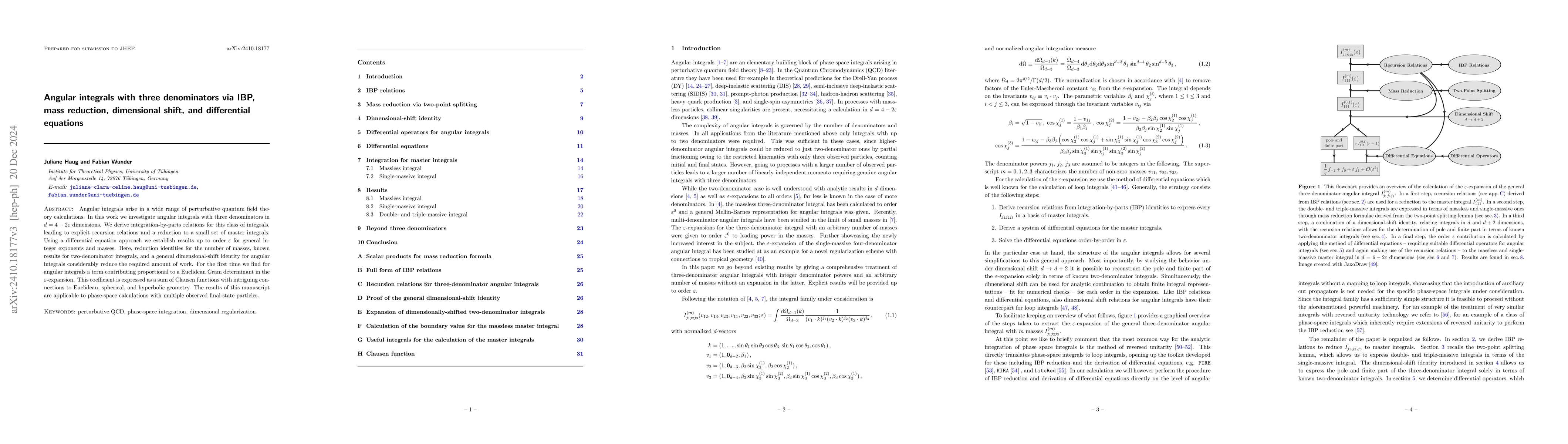 Thumbnail for Angular integrals with three denominators via IBP, mass reduction,
  dimensional shift, and differential equations