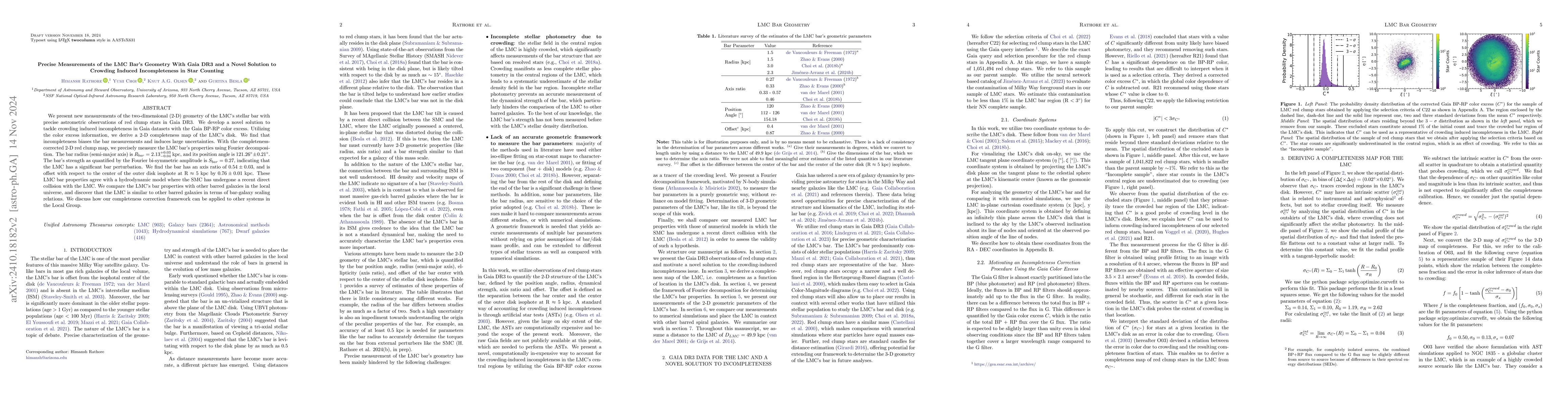 Thumbnail for Precise Measurements of the LMC Bar's Geometry With Gaia DR3 and a Novel
  Solution to Crowding Induced Incompleteness in Star Counting