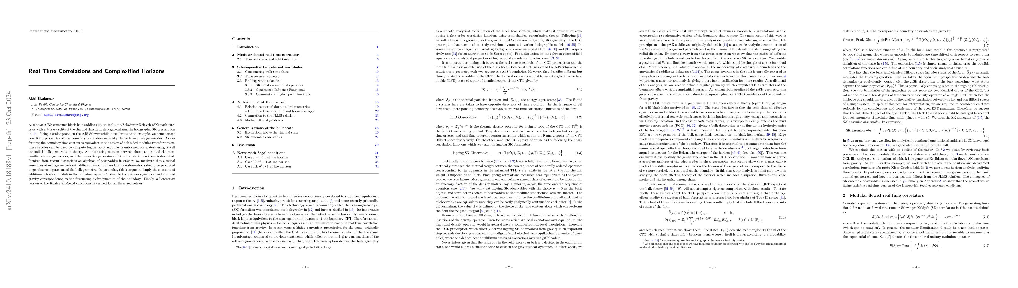 Thumbnail for Real Time Correlations and Complexified Horizons