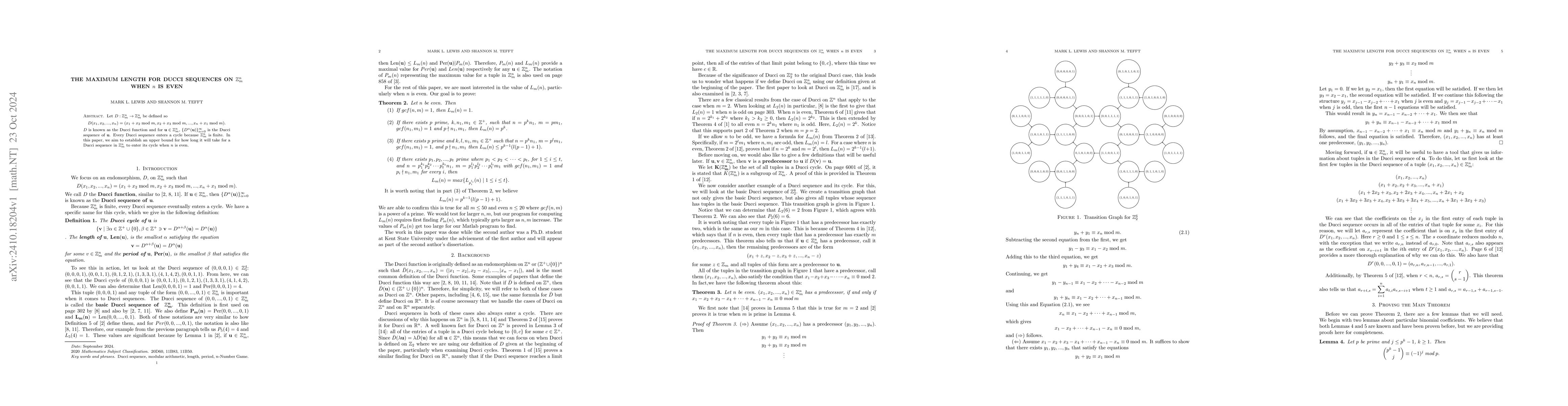 Thumbnail for The Maximum Length for Ducci Sequences on $\mathbb{}Z_m^n$ when $n$ is
  Even